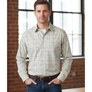 Lands' End Traditional Fit Button Down shirt Cream Stripe Size S (14-14.5)